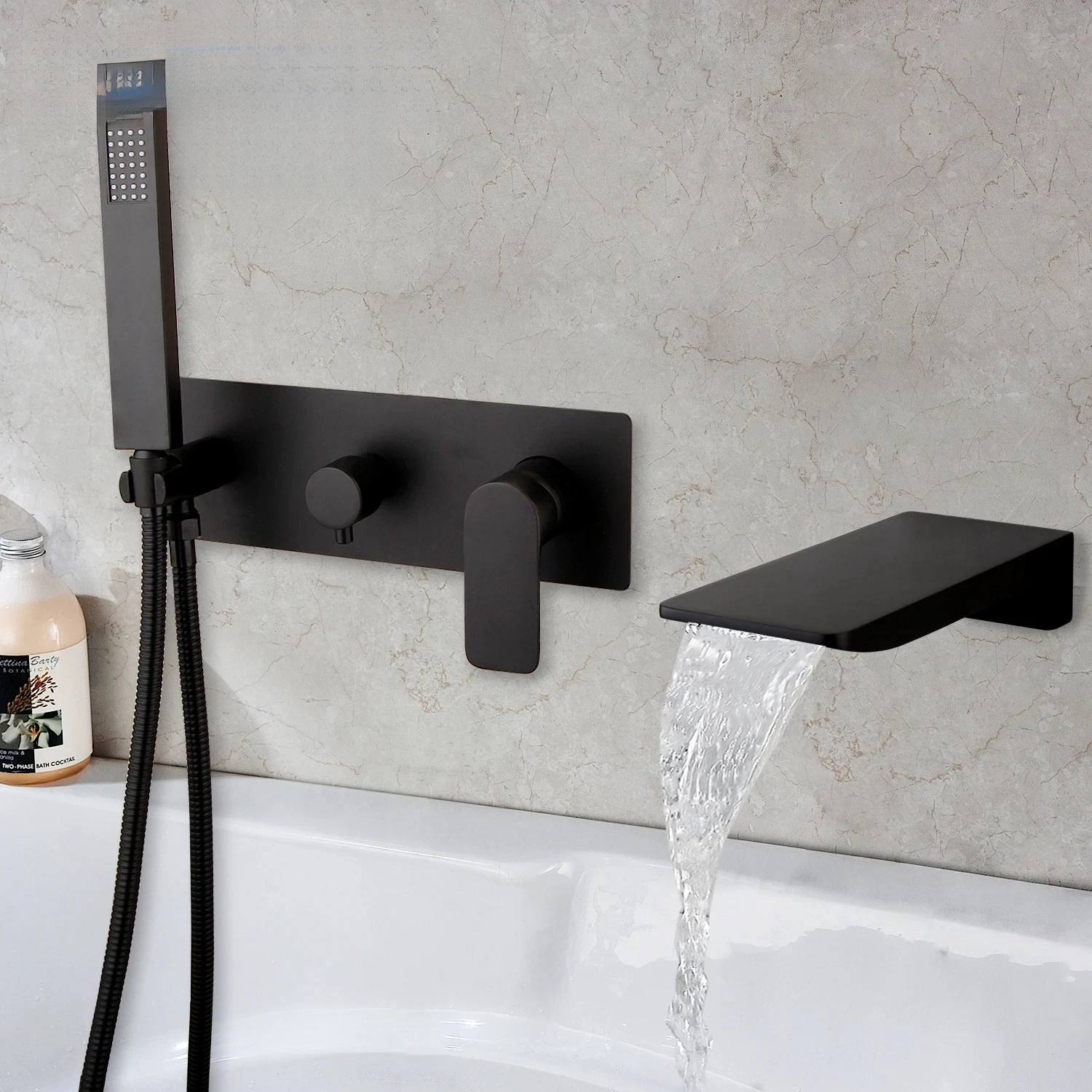 

Matte Black Shower Faucet Brass Waterfall Wall Mounted Basin Sink Faucets Bathtub Hot Cold Water Mixer Tap