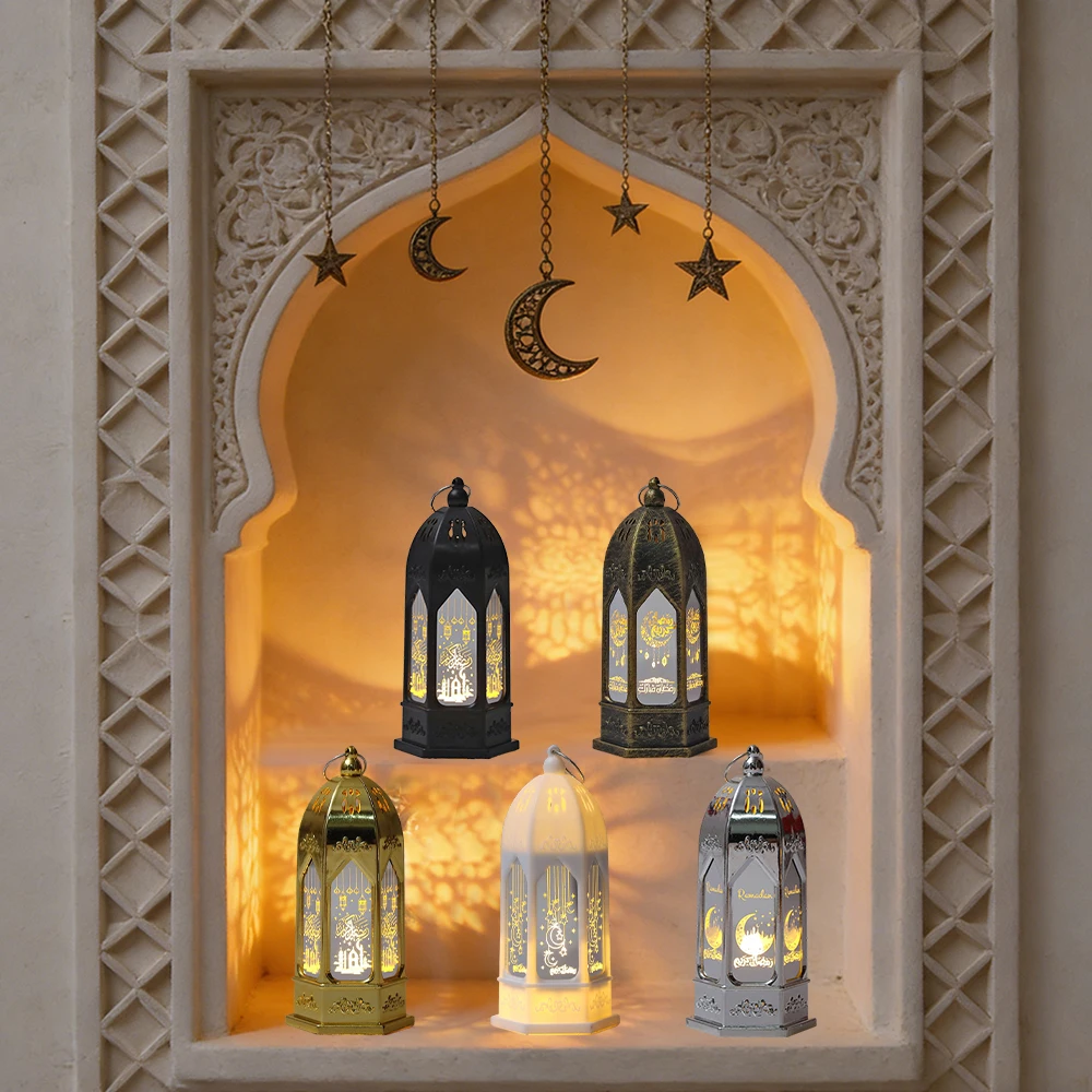 1pc Ramadan Castle Candle Lamp, LED Eid Candle Lantern, Vintage Decorative Hanging Tealight Lantern for Ramadan Home Party Decor