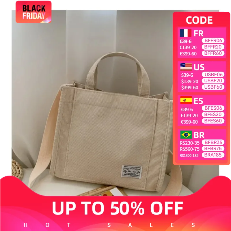 

Cute Women Corduroy Zipper Shoulder Bag Small Cotton Canvas Handbag Casual Tote Female Eco Crossbody Bag Vintage Messenger Bags