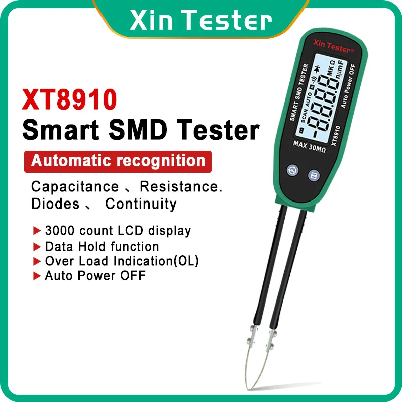 Xin Tester Smart SMD Tester XT8910 Auto Scan Tweezer Diode Multimeter Resistor Capacitor Tester Continuity Checking Function