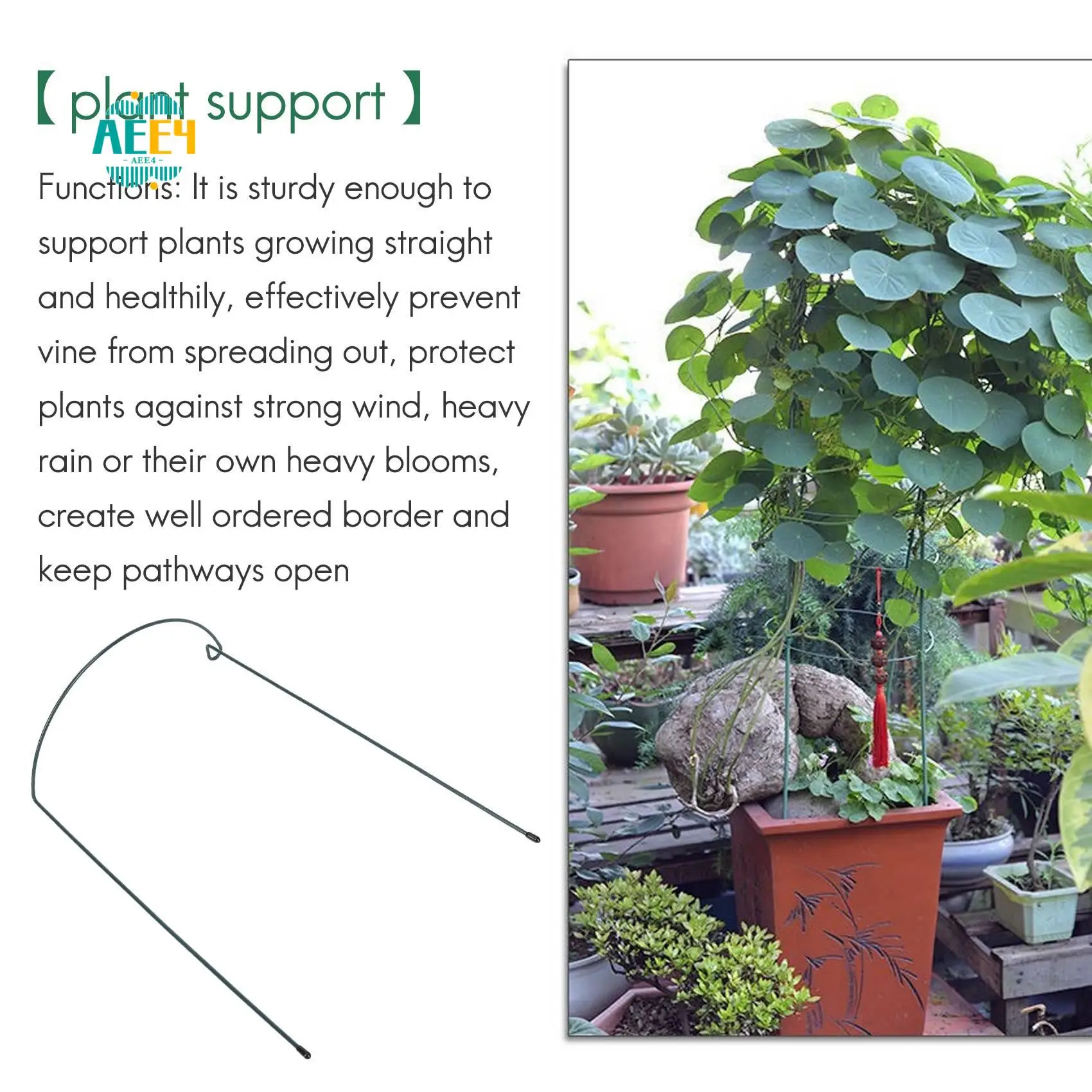 

AEE4-Plant Support Stake, 8-Pack Half Round Metal Garden Plant Supports, Green Garden Plant Support Ring, Garden Border