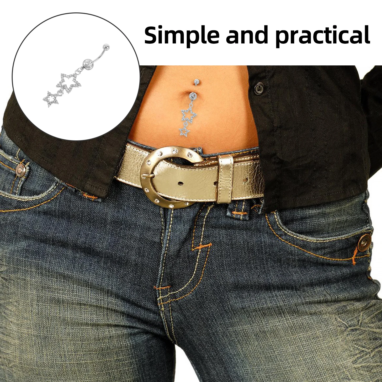 

Sparkling Rhinestone Belly Button Ring Dangling Star Navel Jewelry for Women Fashionable Dangle Belly Piercing Jewelry Stylish