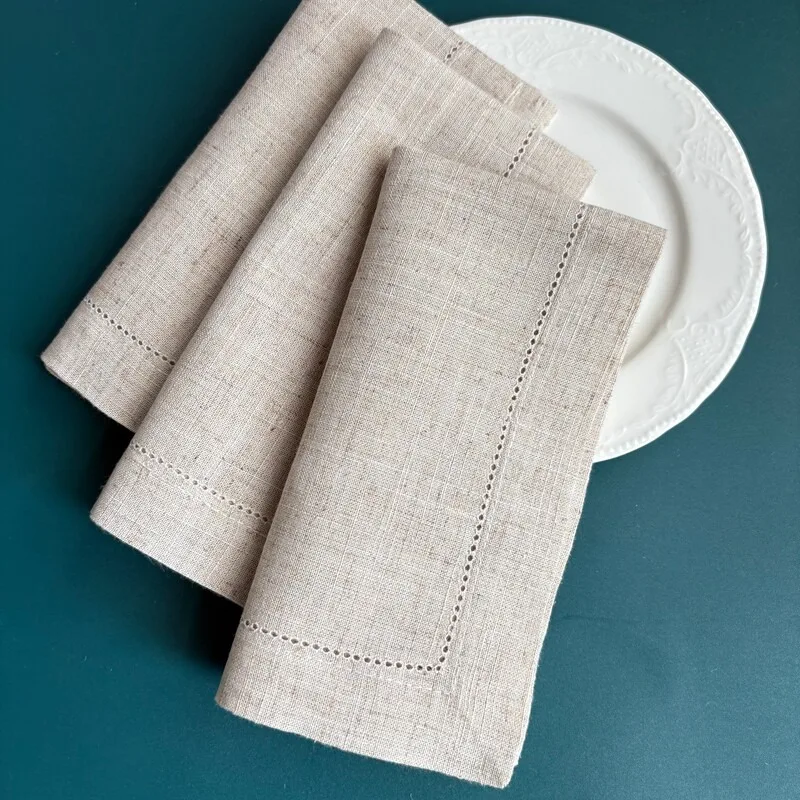 12PCS 20x20cm Cotton and Linen Napkin Spun Silk Openwork Fabric Handkerchief