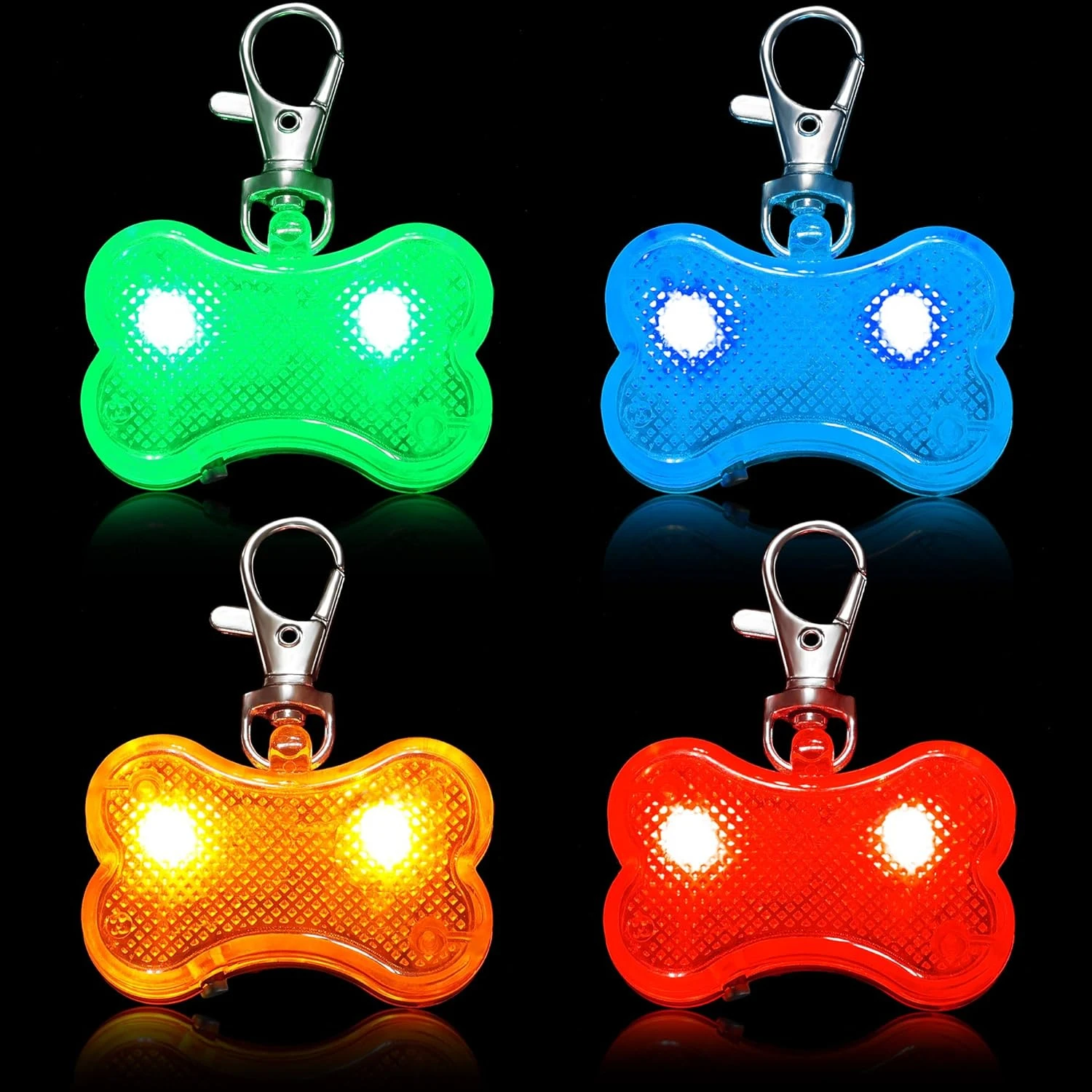 Bright and Essential Pet Supplies for Night Time Camping Adventures - Set of 4 Waterproof LED Collar Tags for Dogs - Glowing Saf