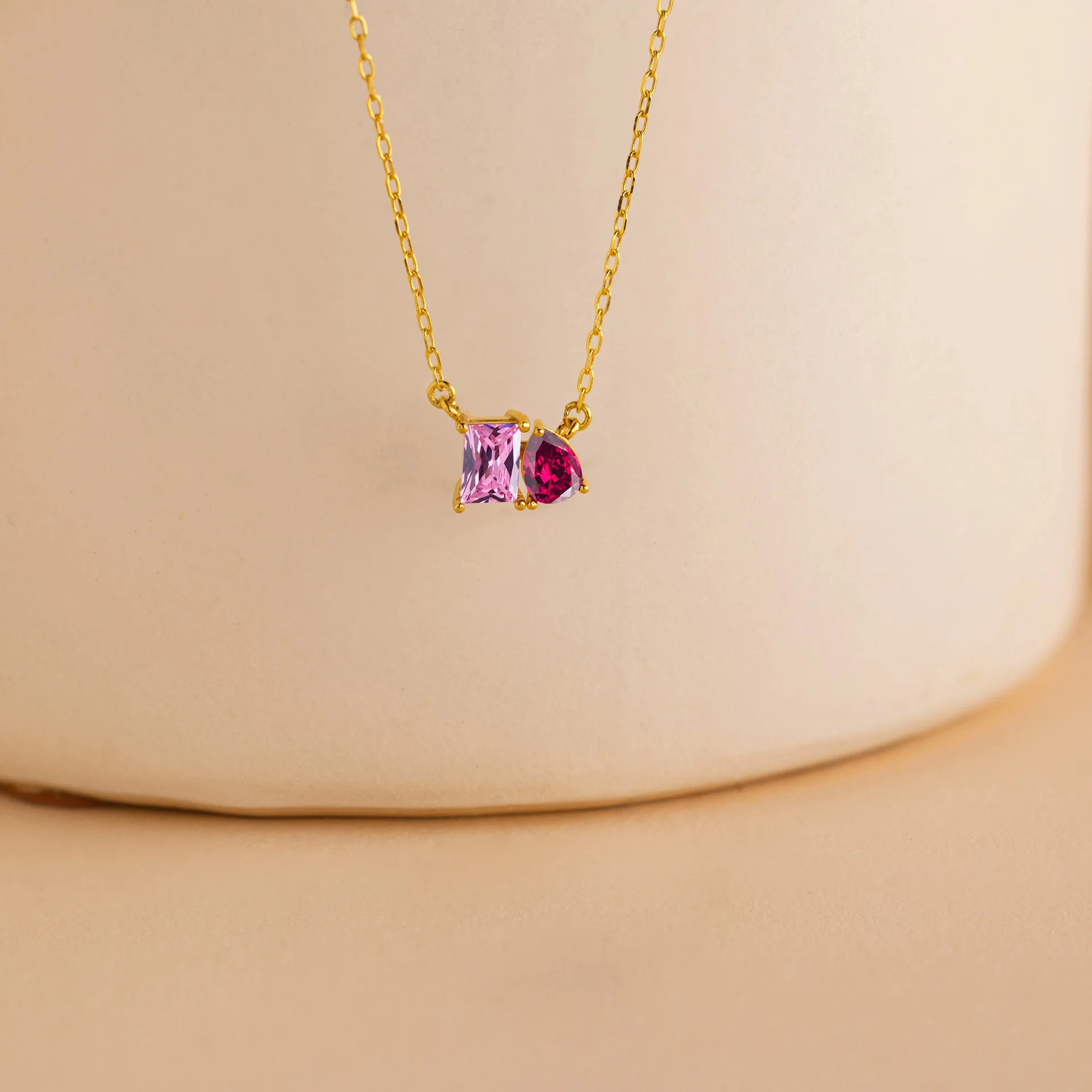 Niche INS Minimalist Two Birthstone Necklace Stainless Steel Rectangle Teardrop  Pendant Necklace Stackable Women Jewelry