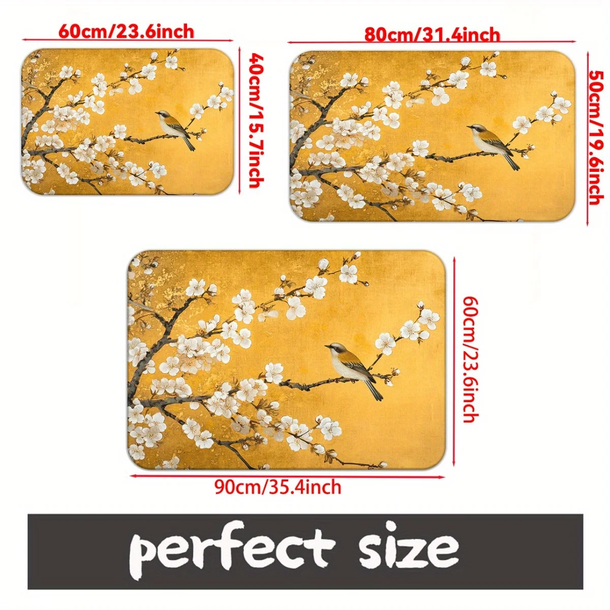 1pc Birds on Yellow Blossoming Branch Mat - Non-Slip Absorbent Microfiber Floor Mat Suitable for /Outdoor Use, Machine Washabl