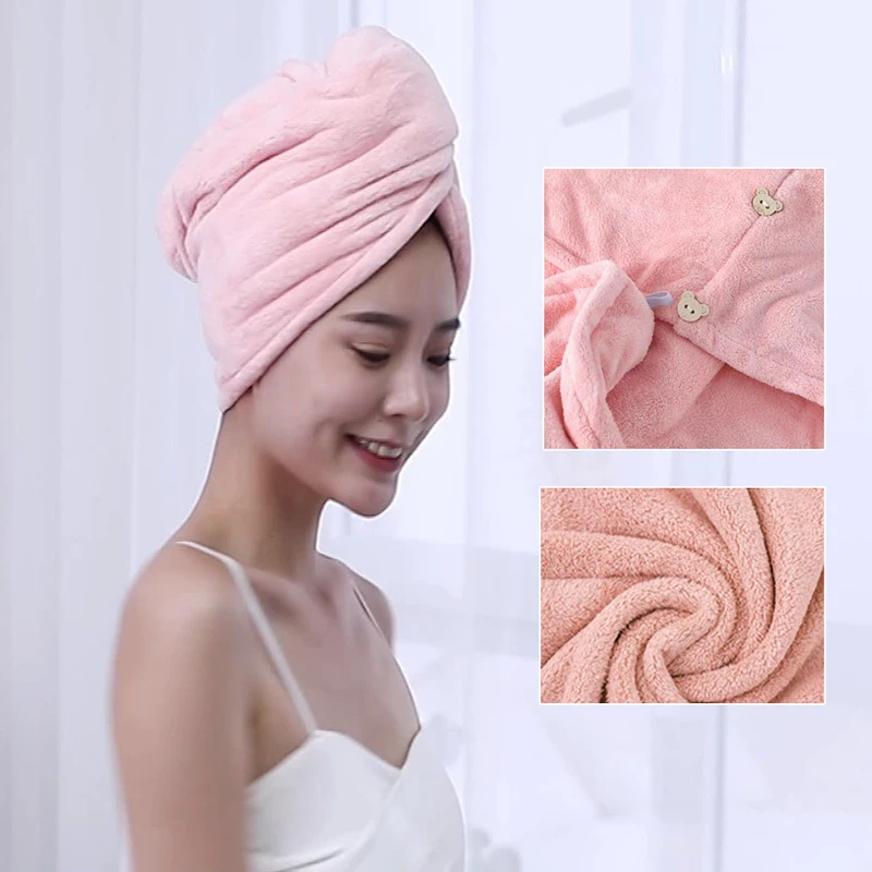 Hair Drying Hat Long Hair Quick-Dry Towel Women Bath Hat Solid Towel Cap Bathroom Super Absorption Turban Hair Drying Cap