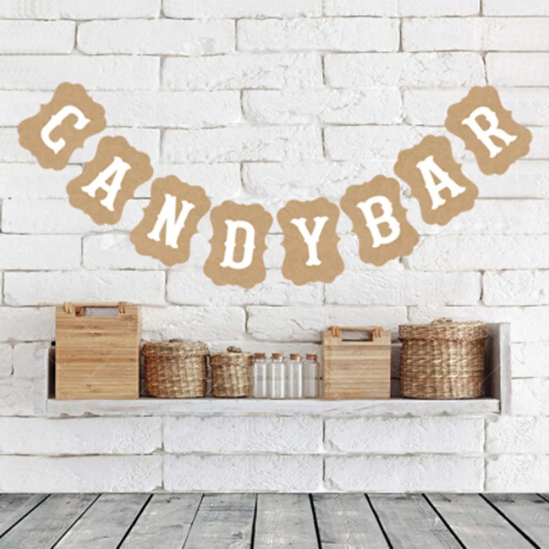 Vintage Kraft Paper Candy Bar Party Banner Birthday Wedding Party Reception Buffet Decoration Photography Banner Props