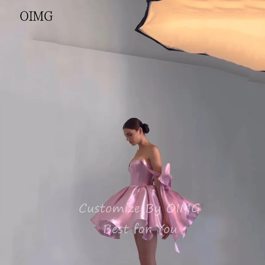OIMG Princess Pink Sweetheart Neck Prom Gowns Off The Shoulder Formal Party Gown Short Evening Dress Customized image 6