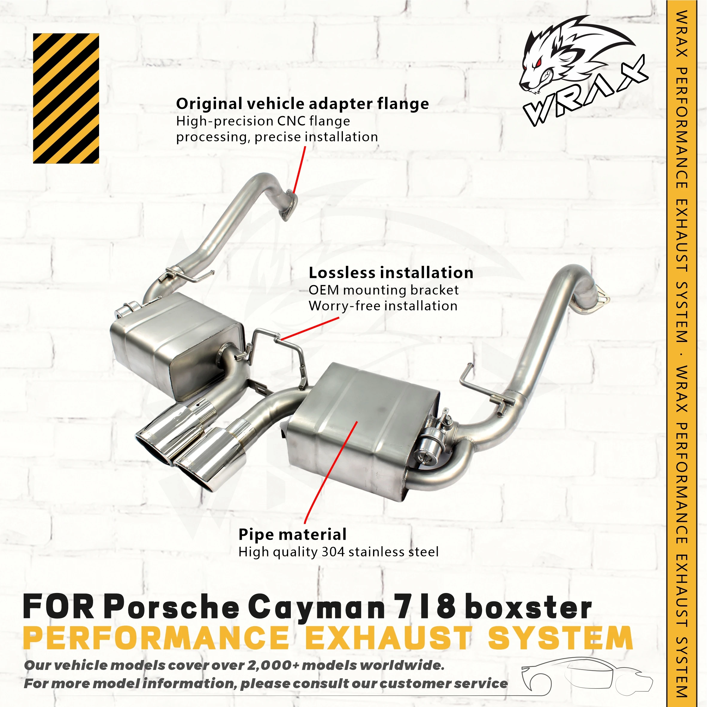 

Выхлопная труба WRAX для Porsche Cayman 718 Boxster — двойной выхлоп Catback из нержавеющей стали с глушителем и вакуумным клапаном