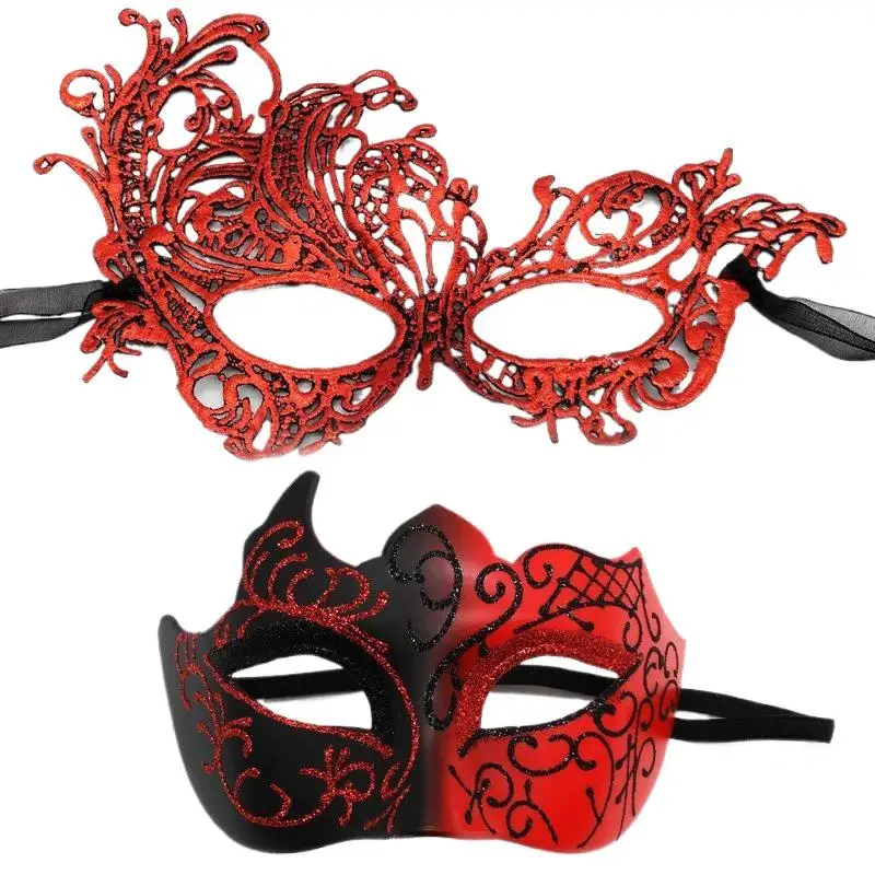 Ensemble de masques de mascarade en dentelle noire élégante, 2 pièces, pour Couples, parfait pour les fêtes vénitiennes, les Mardi Gras et les célébrations d'halloween