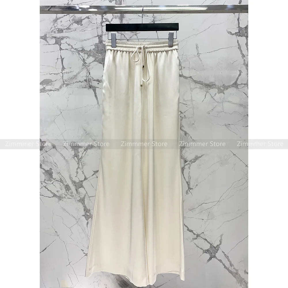 Temperament high-waisted elastic waist tie acetate casual loose wide-leg pants 24 spring new