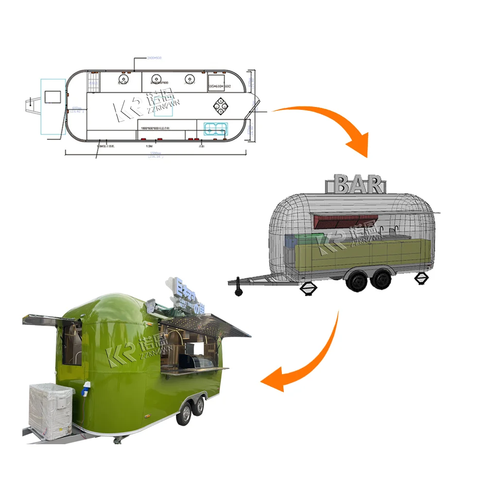 Rimorchio mobile per camion per alimenti Carrello mobile per catering da cucina in vendita Rimorchio per alimenti su ruote per barrette da caffè usa
