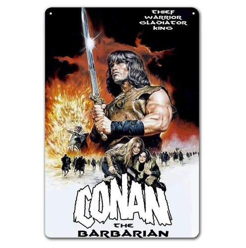 Affiche métallique du film Conan le barbare Arnold Schwarzenegger - en aluminium