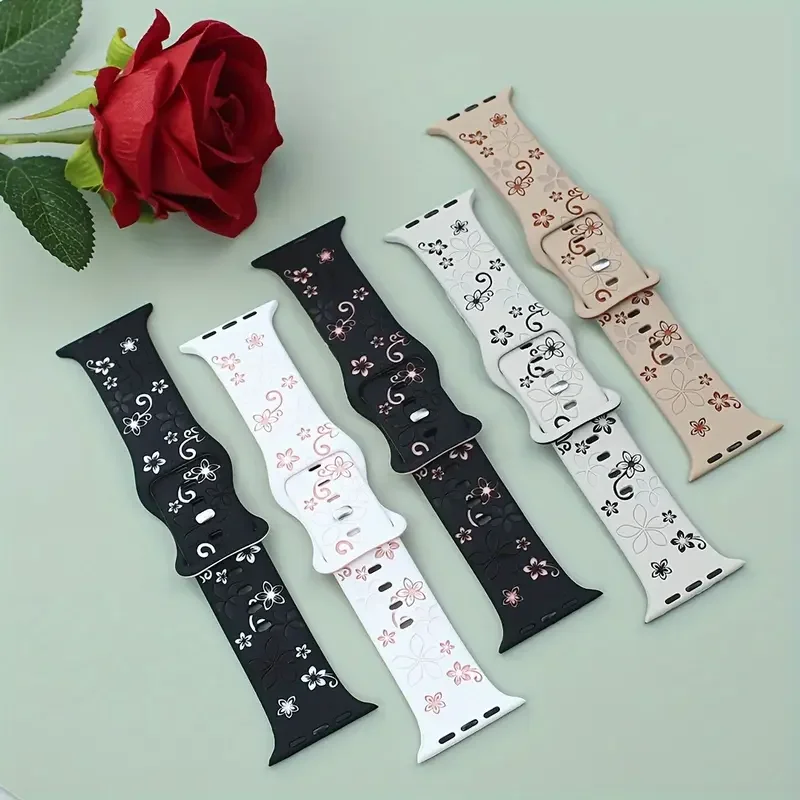 لساعة أبل 38/40/41/44/45/42/46/49 ملم للنساء، سوار ساعة رياضي من السيليكون الزهري، لسلسلة iWatch 10 9 8 7 6 5 4 3 2 1 SE