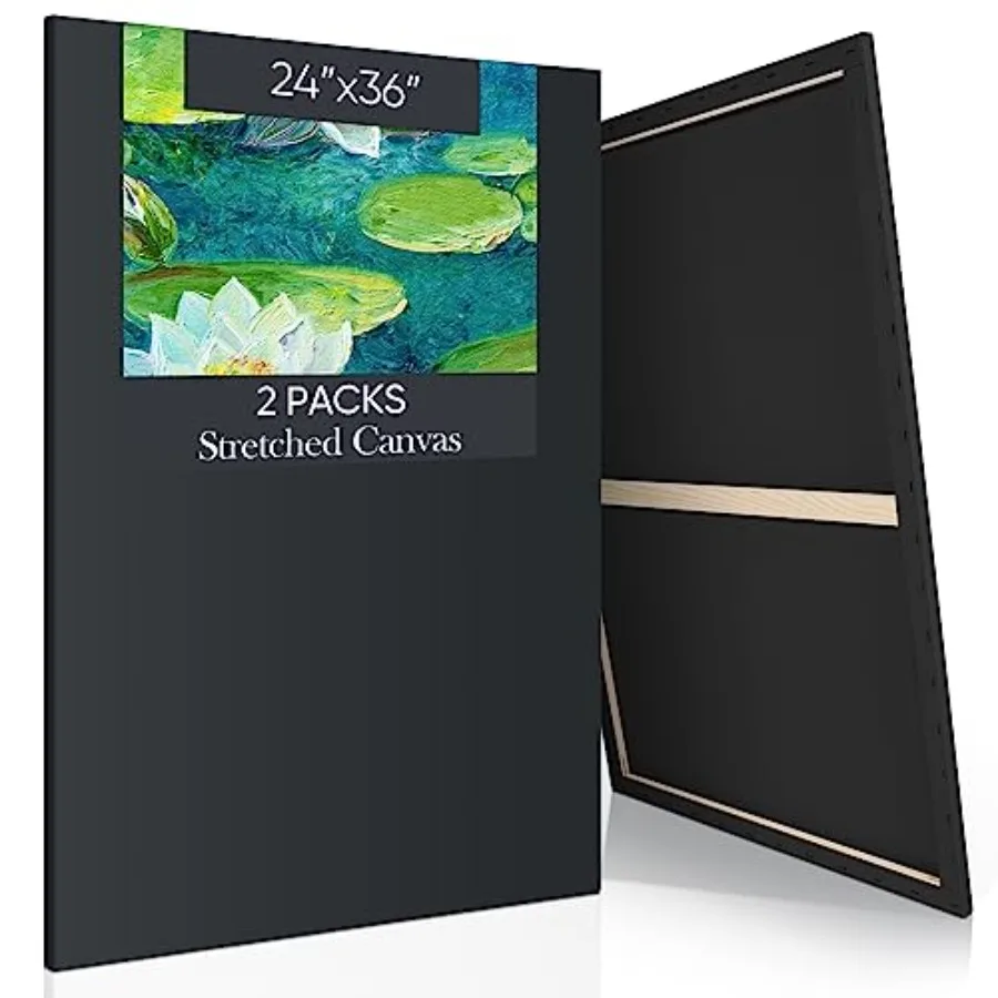 

2 Pack Stretched Canvas for Painting, Large Black Cotton Art Large Triple Primed Profile Blank Canvases for Watercolor Acrylics