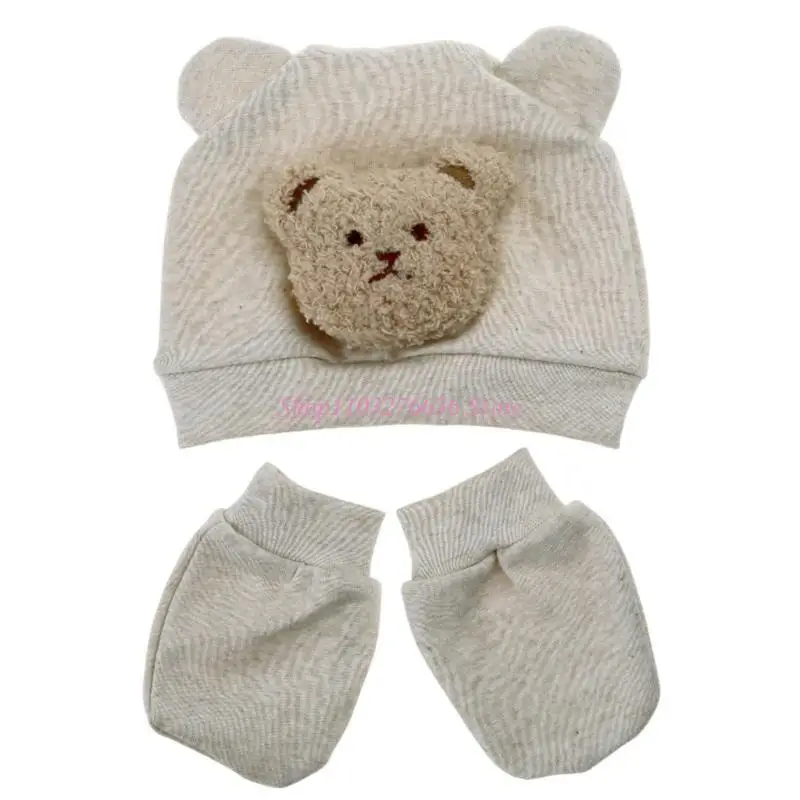 

R6FD Soft & Warm Baby Hat with Scratch Proof Mittens Stylish Baby Hat with Gloves
