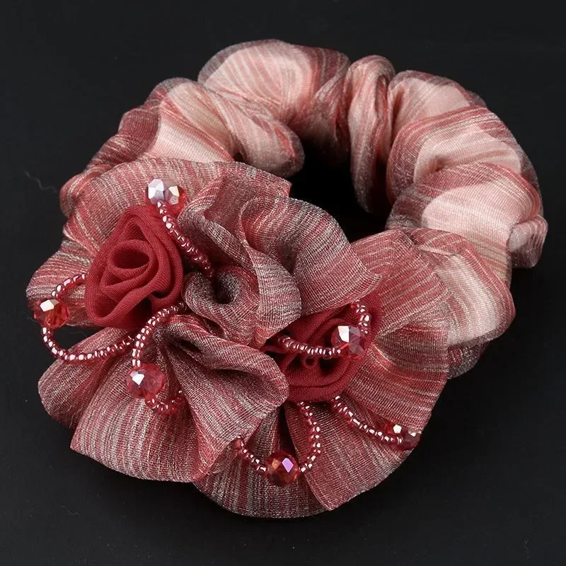 

Rubber Band Headdress Flower Hair Rope Elegant Woman Updo Horse Tail Elastic Large Scrunchie Hair Accessories for Women