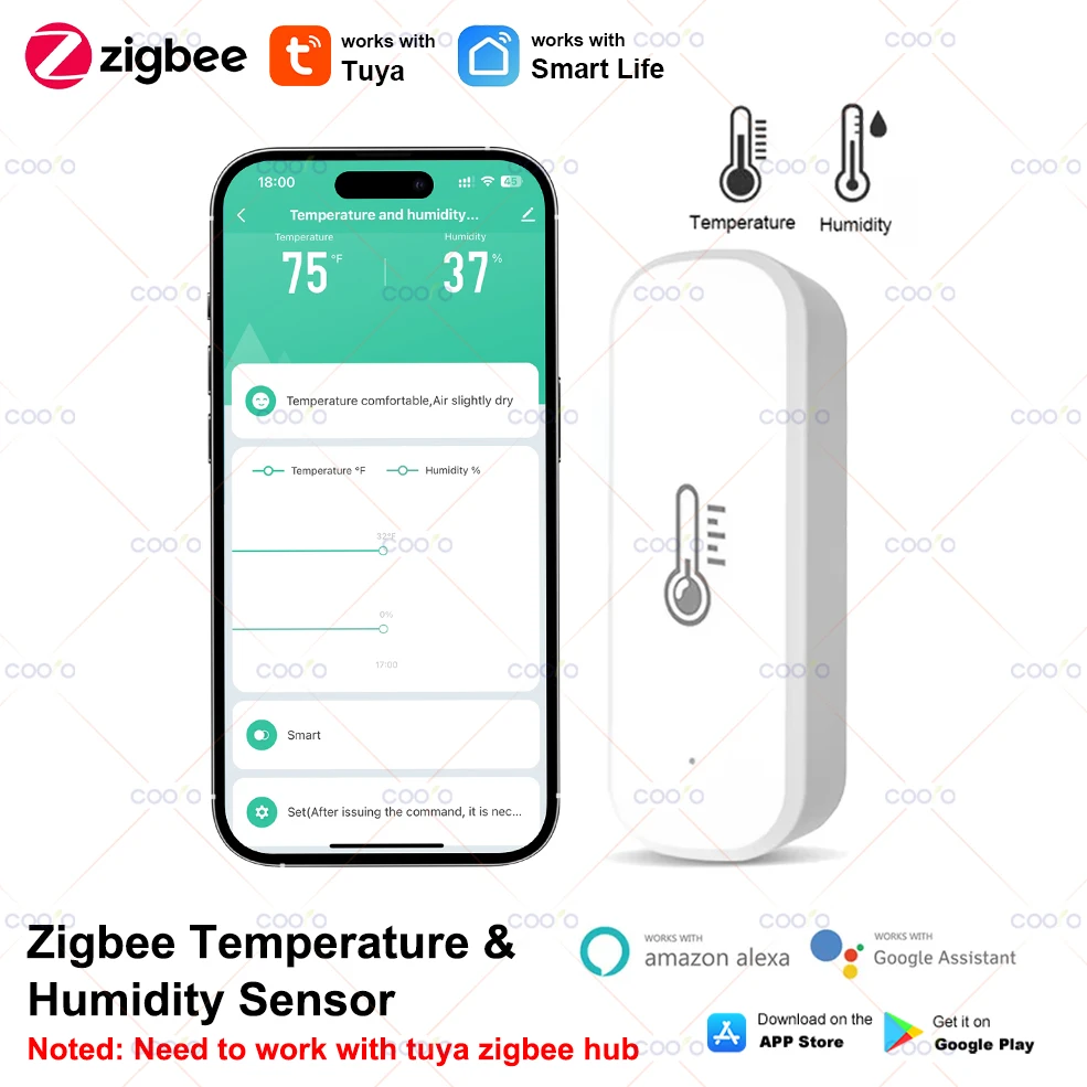 Tuya Smart Zigbee Temperature And Humidity Sensor Home Indoor Thermometer Work With Alexa Google Zigbee2MQTT in Home Assistant