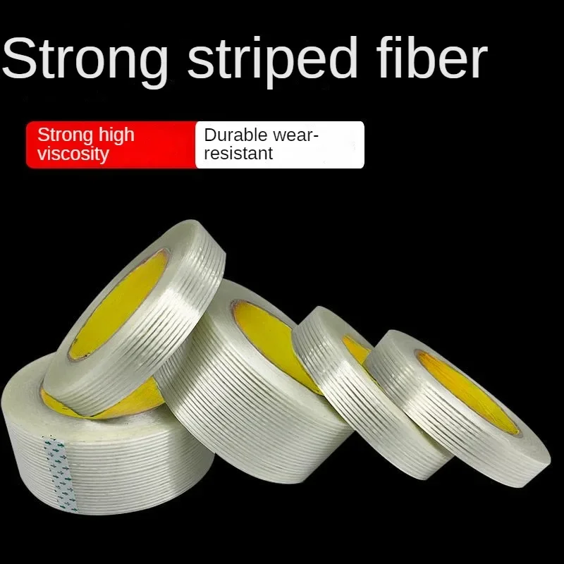 

Transparent Striped Fiber Tape for Lithium Battery Packaging Aircraft Model Refrigerator Fixation Strong and Seamless Fiber Tape