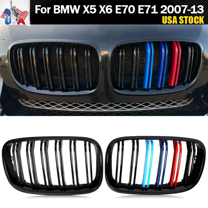 

M Color Gloss Black Front Grill Grille Dual Slat For BMW X5 X6 E70 E71 2007-13