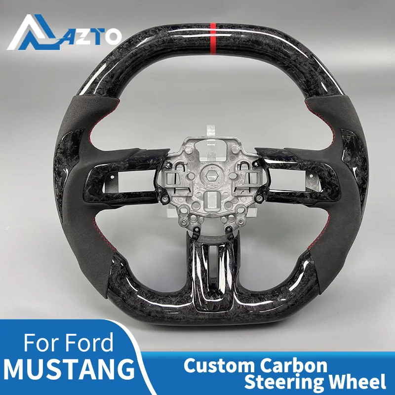 

Custom Forged OrangeCarbon Fiber Steering Wheel Ford Mustang 2015-2023 Sports Design Style Leather