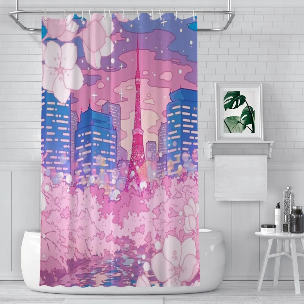 The evening Tokyo lake view Shower curtain Bathroom decor Modern household Curtain Festival gift