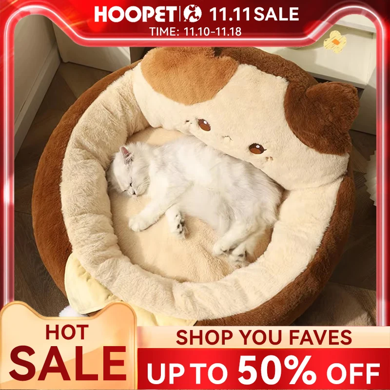 HOOPET Cats Sofa Dogs Bed Round Cat Pad Mattress Winter Warm Deep Sleep Cushion Soft Cat House Dog Nest Pet Accessories