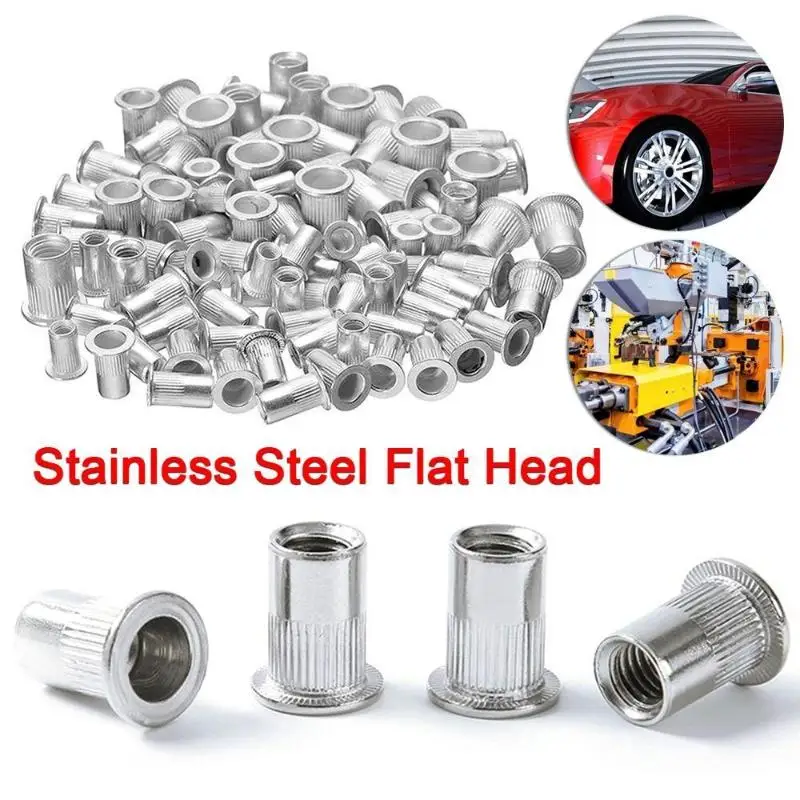 304 Stainless Steel  Flat Head Knurled Rivet Nuts Rust Proof For Car Repair Furniture DIY Use