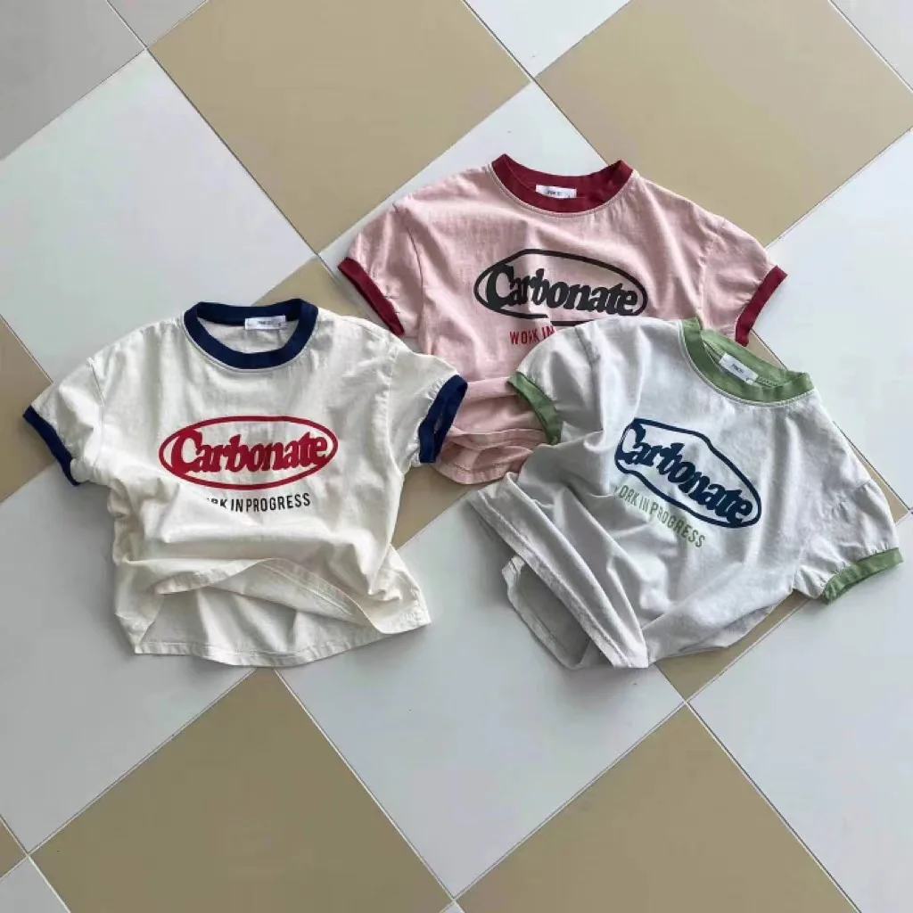 Camisetas de manga curta com letras de bebê, infantil de algodão, tops casuais para crianças, verão, novo, 2022