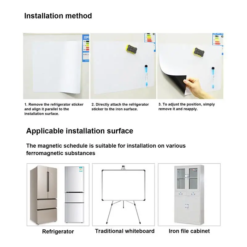 Pizarra magnética de borrado en seco, rotuladores de nevera, hoja de pizarra blanca, nevera Flexible borrable para cocina del hogar, notas magnéticas, lista de comestibles