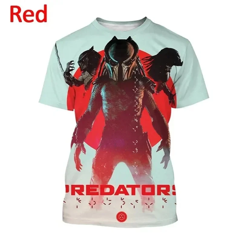 Predator 3D Pattern T-shirt for Men's Summer Horror Movie Alien Creatures Cool Print T-shirt Fashion Oversized Casual T-shirt