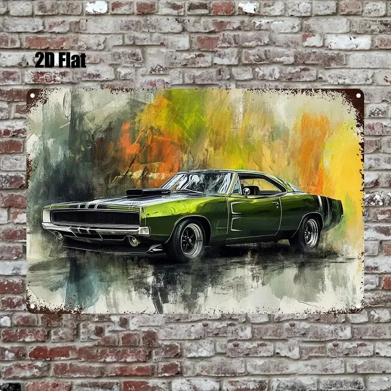 1pc Vintage Muscle Car Aluminum Foil Poster Decoration, Featuring A Retro Distressed Look, Suitable for Home, Restaurant, Cafe