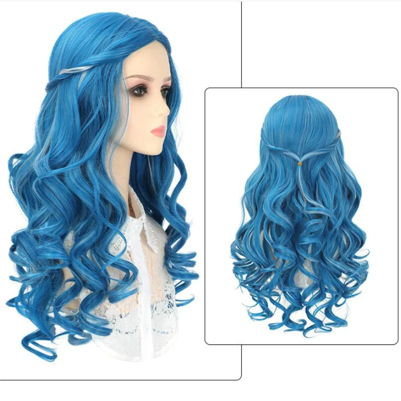 Blue Wig Anime Cosplay Woman Wigs of White Queen Alice Synthetic Party Costume Peluca