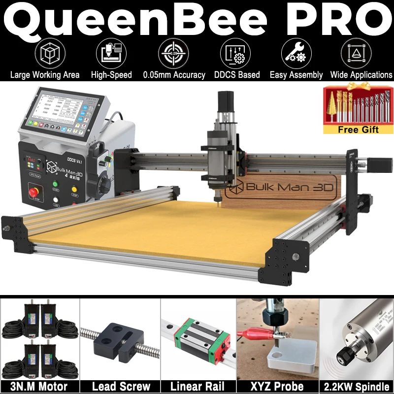 20% OFF BulkMan3D QueenBee PRO CNC Machine 4-Axis DDCSV4.1 Control Box Router Engraver for Cutting Wood, Metal, Acrylic, Plastic