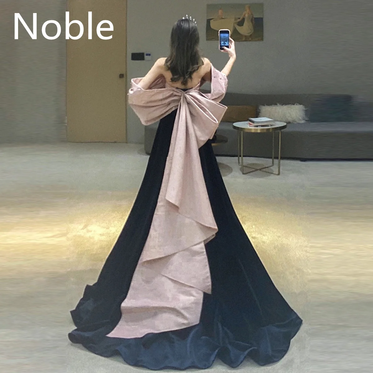 5Noble Prom Off the Shoulder Gown Strapless Club Backless Cocktail A Line Formal Party Lady Sweep Train Evening Dress