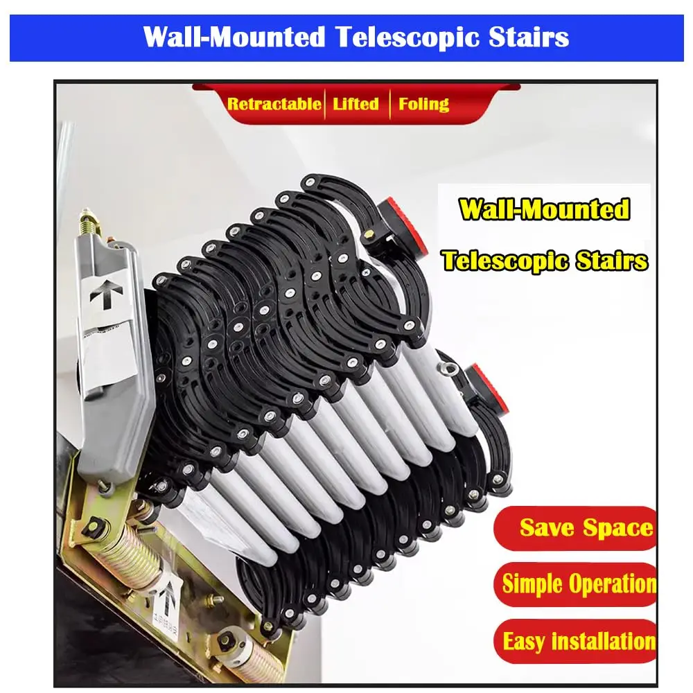 Attic Wall Ladder Narrow Wall-Mounted Folding Ladder Pulldown Attic Loft Telescopic Stairs 10+2=12 Steps, 8.2-9.8ft, Customized