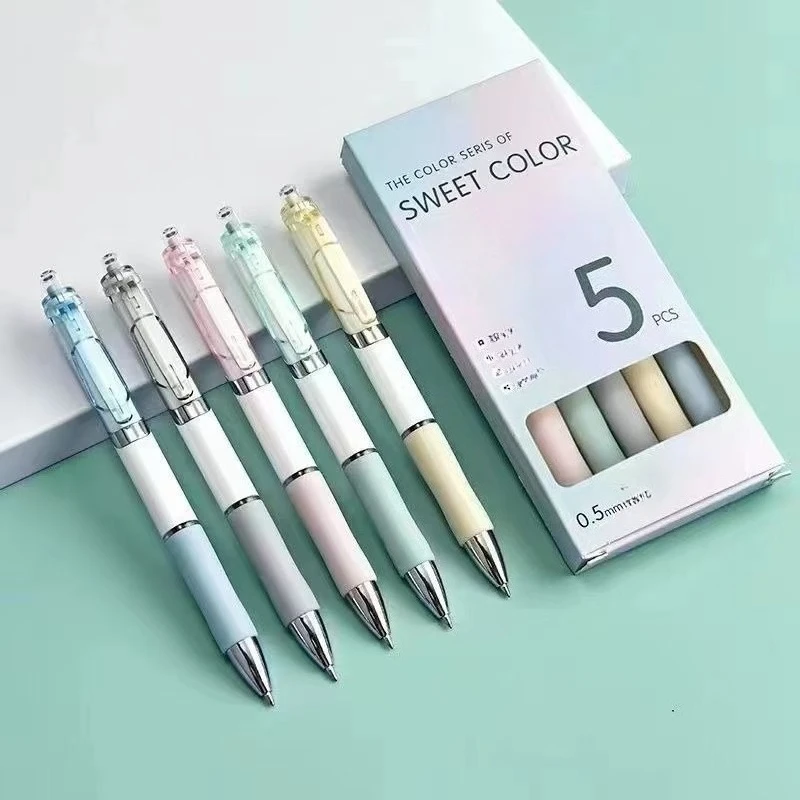 

5Pcs Gel Pens With 0.5mm Medium Point, Retractable Plastic Aesthetic Gel Ink Pens For Journaling, Home, School & Office Use