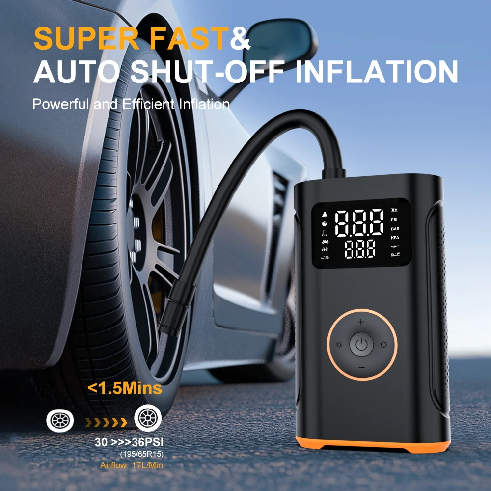 

Беспроводной автомобильный насос с цифровым дисплеем, портативный универсальный насос для накачивания шин, 4000 мАч, автоматический мини-надувной насос для накачивания шин