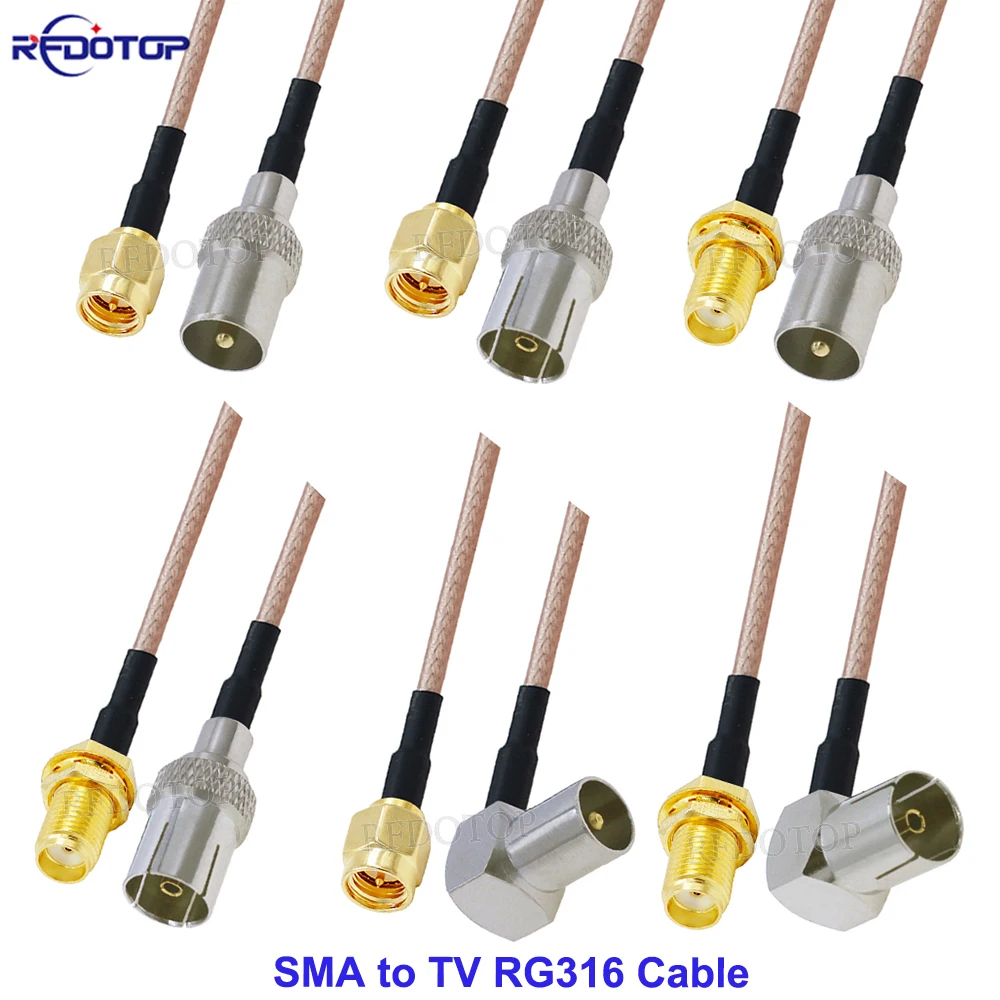 1 шт. RG-316 SMA «папа/гнездо» к ТВ «папа/гнездо» IEC PAL DVB-T разъем RF коаксиальный кабель ТВ к SMA RG316 косичка кабель 10 см-5 м