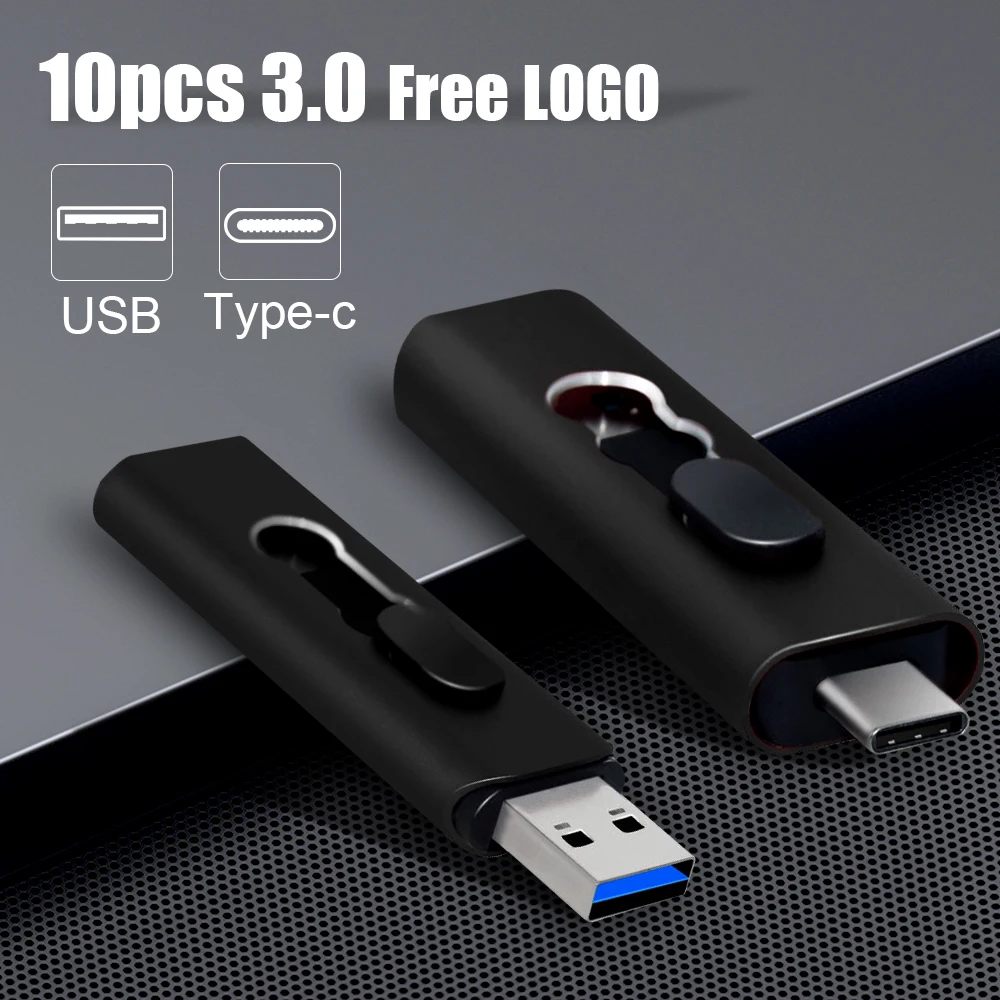 

10PCS Free logo USB C Flash Drive 64GB High Speed Pendrive Color Memory Stick TYPE-C Flash Drive 2NI1 U-disk Pen Drives USB 3.0