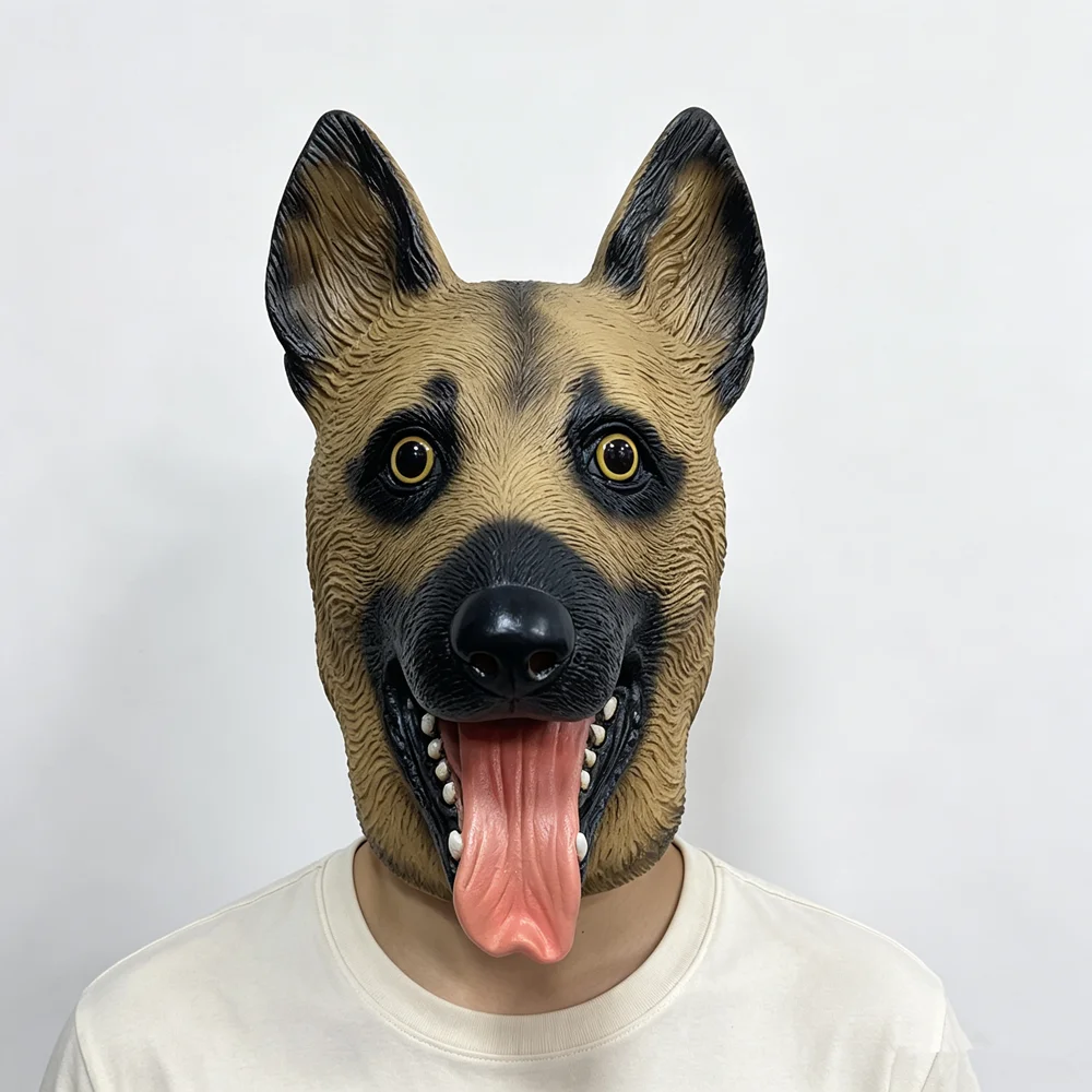 Realistische Schäferhund-Vollkopfmaske aus Latex Tierhund-Kopfmaske Halloween-Maskerade Cosplay-Kostüm Party-Verkleidungs-Requisiten – Detail 2