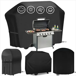4 Style Large Grill Cover Rip-Proof Garden Waterproof BBQ Gas Furniture Covers Anti-UV Fade Resistant Adjustable Cover Black