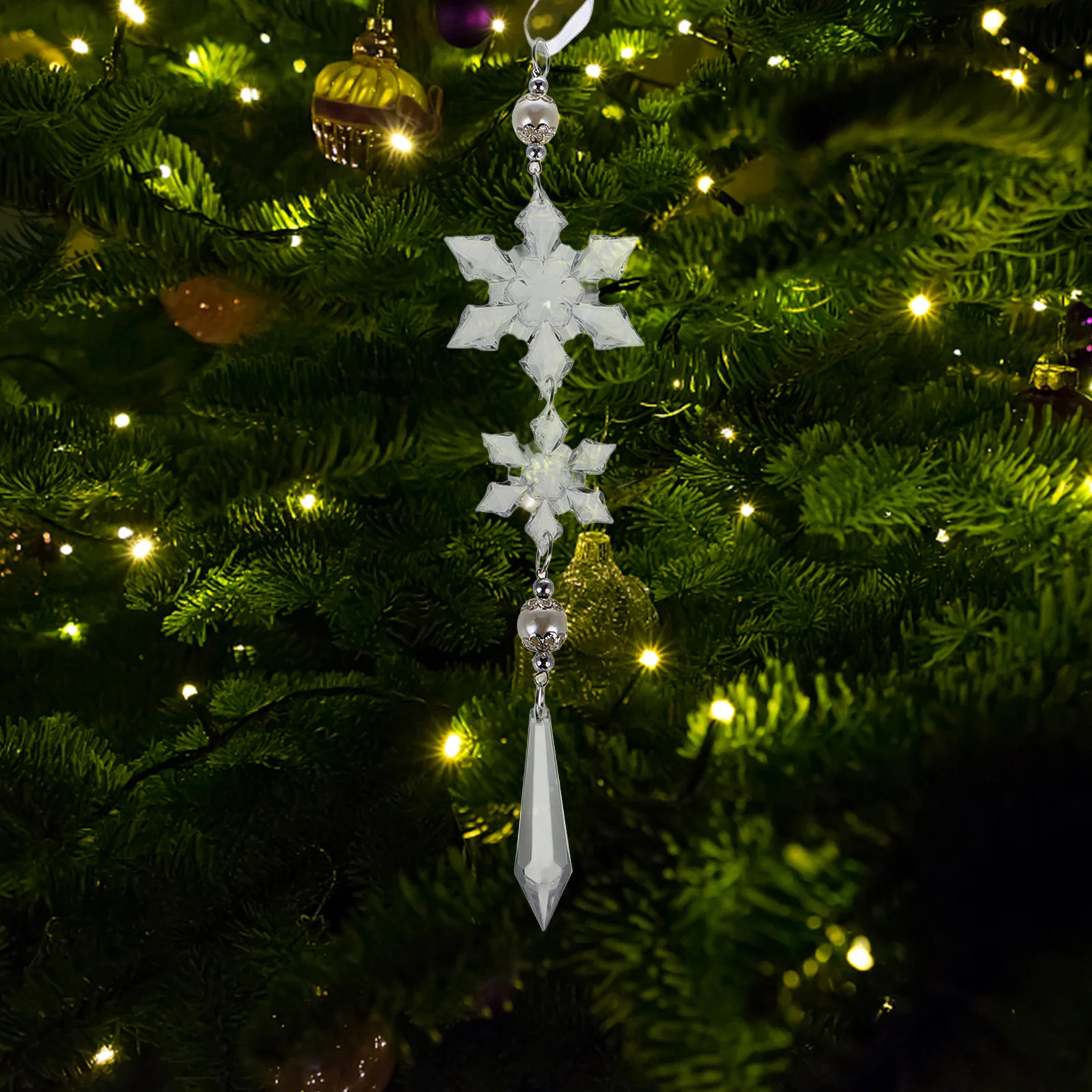 

4Pcs Acrylic Snowflake Ornaments Transparent Christmas Tree Hanging Decorations Winter Holiday Crystal Snowflake Icicles