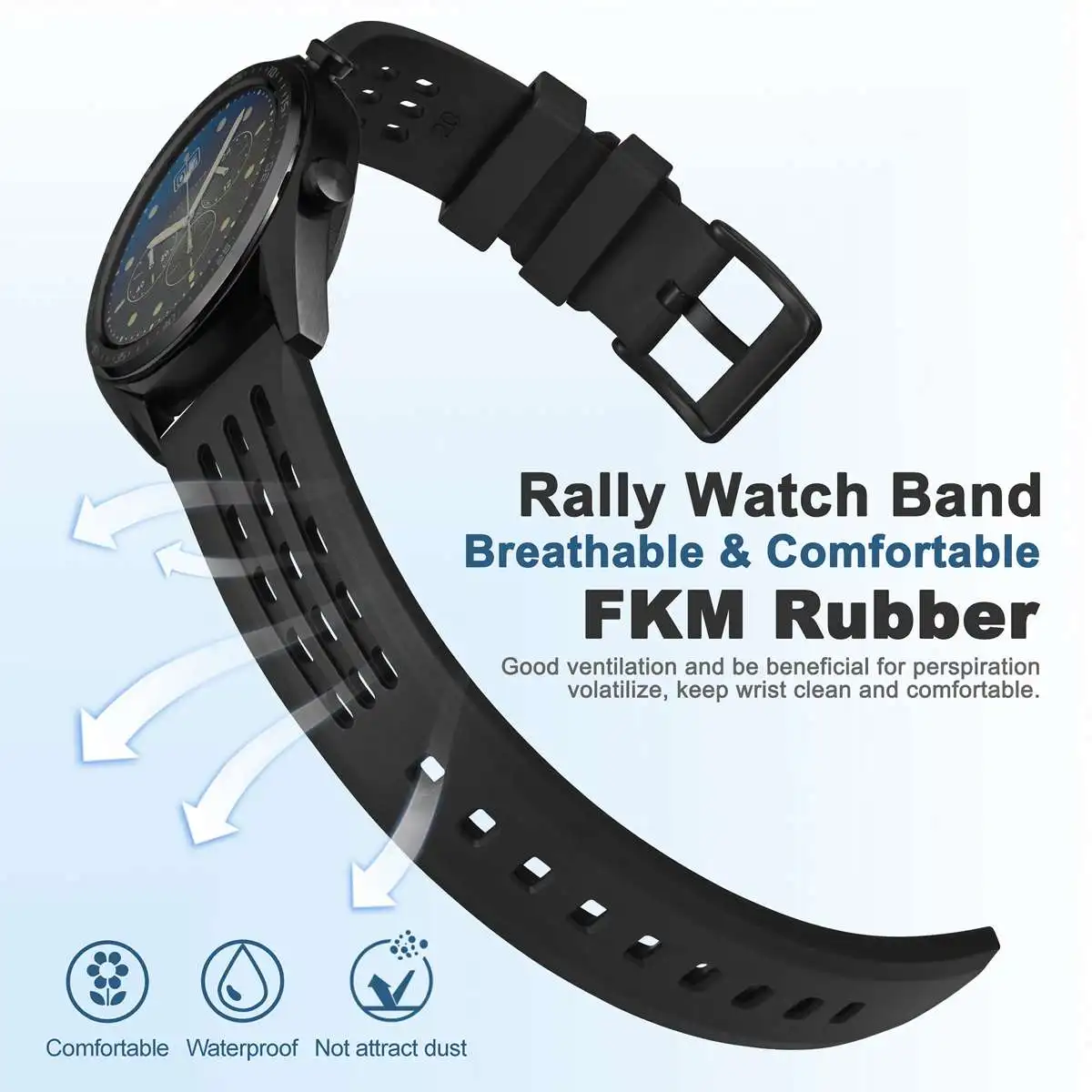 WOCCI FKM Rubber Watch Straps 20mm 22mm 24mm Watchband Quick Release Bracelet Durable Breathable and Comfortable