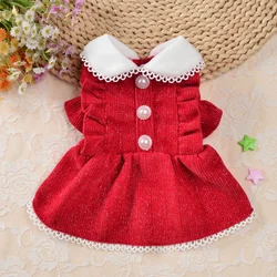 Elegant Princess Dress Dog Clothes Pearl Button Small Dogs Clothing Puppy Cat Dog Party Dress Up Winter Warm Pet Skirt Apparels