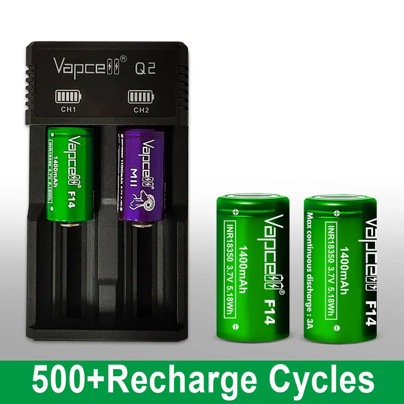 Original Vapcell F14 Battery INR 18350 1400mAh 3A 3.7V High Performance Rechargeable 18350 Lithium ion Batteries For Flashlight