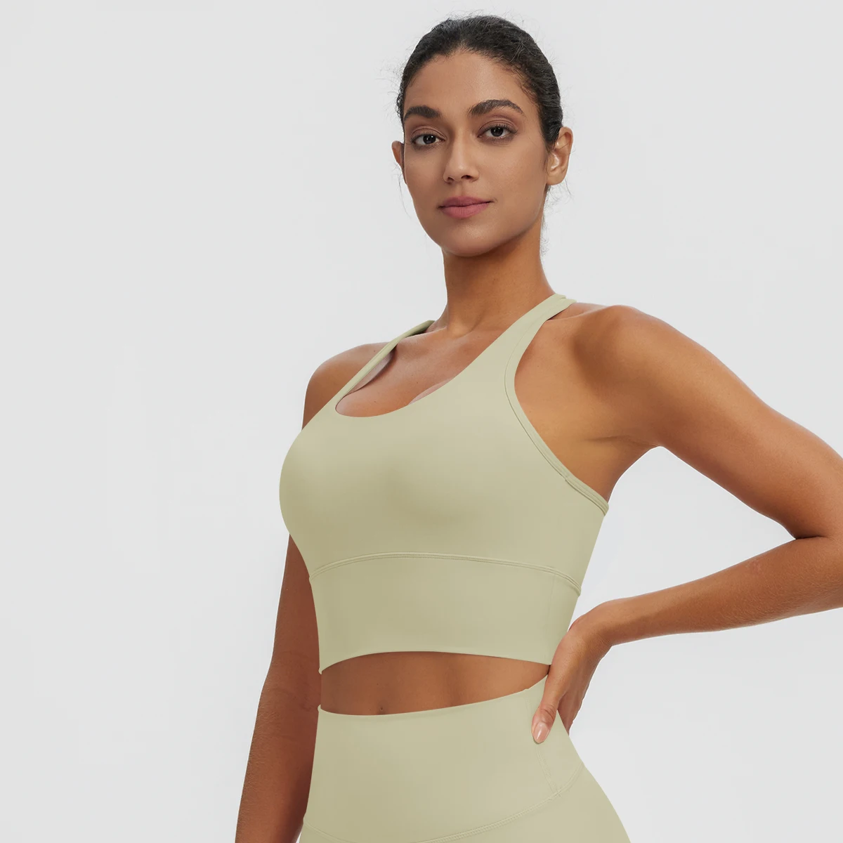 Rooftrellen Damen Einfarbige Yoga-Weste mit Raffung, schönem Rücken, I-förmigem Design, Yoga-Top mit Brustpolster, stoßfestes Workout-Top – Detail 21