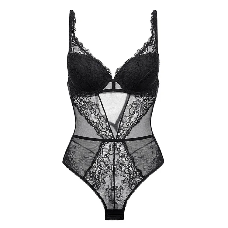 بدلة للجسم مثيرة من الدانتيل الشفاف - مقاس أوروبي، ضيق وجذاب، تصميم فرنسي أنيق لتاريخ الليل، بدوار والعطلات