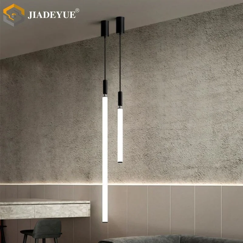 

Modern minimalist long pendant light LED bedroom bedside lamp living room staircase bar hanging line pendant light